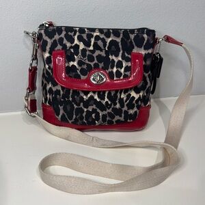 Coach Leopard Print Crossbody Bag with Red Accents